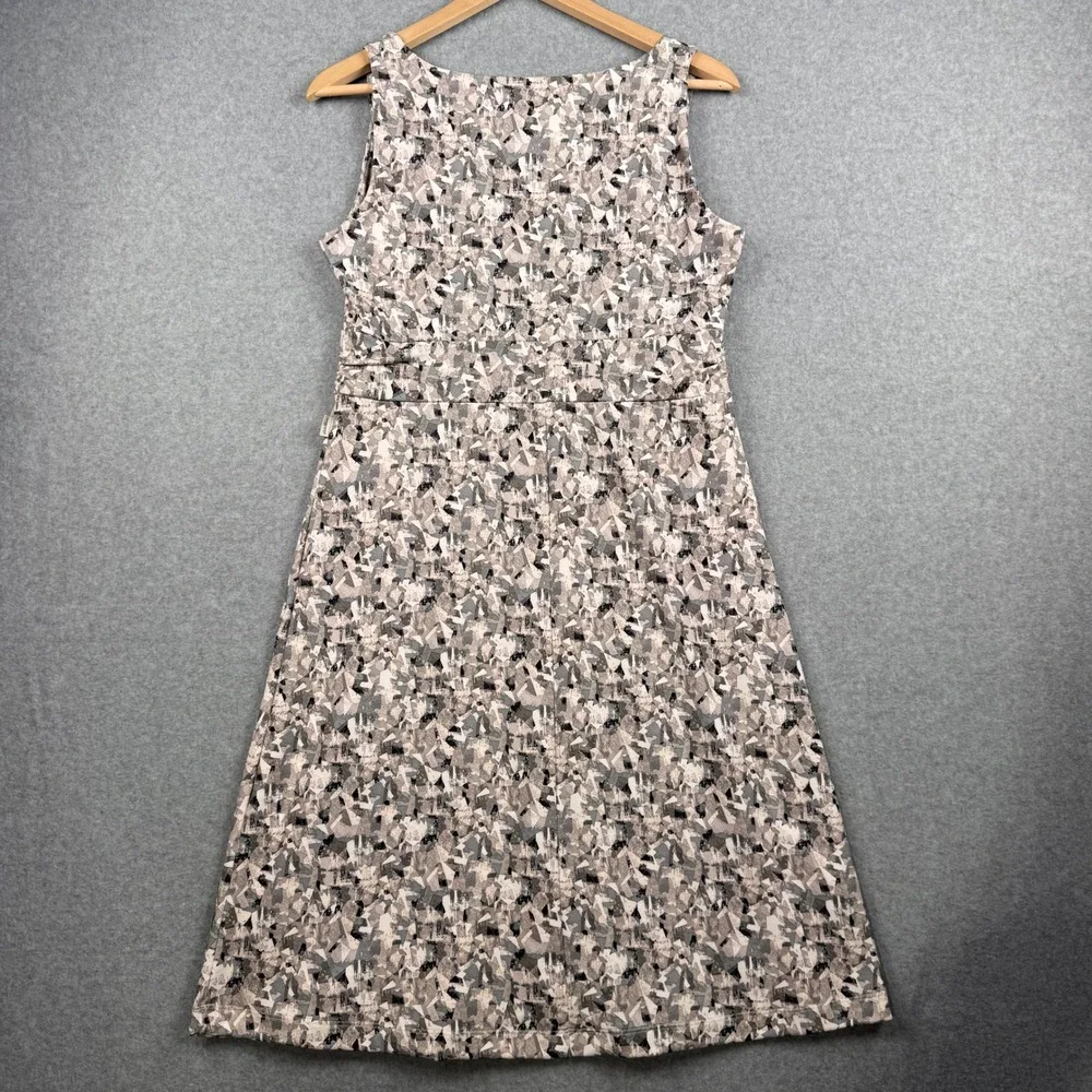 Eddie Bauer Dress Womens Medium‎ Gray Beige Geometric Sleeveless Sundress Travex